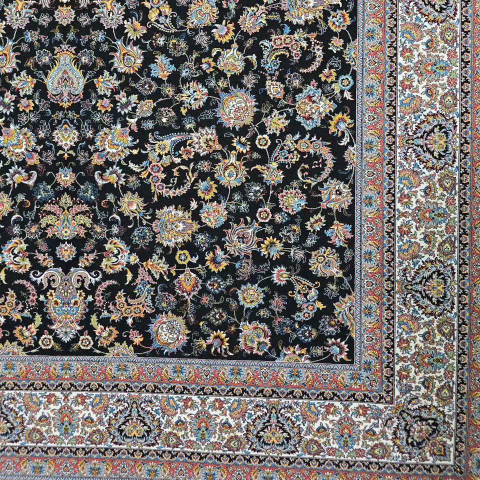 فرش 700 شانه آکرلیک تراکم 2550 کمیل مدل افشان رنگ زمینه سرمه ای