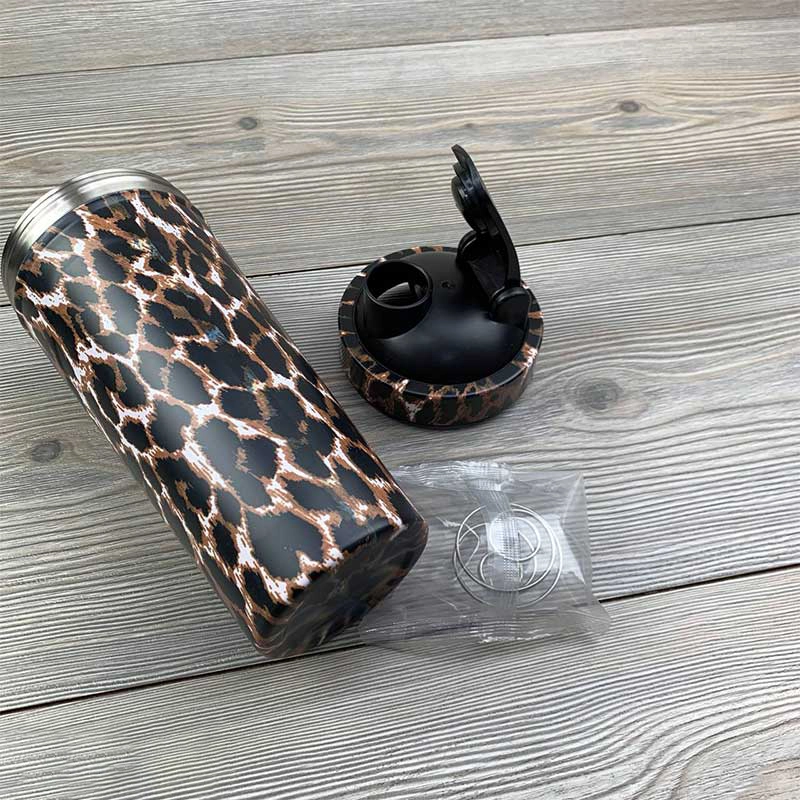 شیکر یک تیکه فلزی استیل 700 میلی لیتر طرح پلنگی