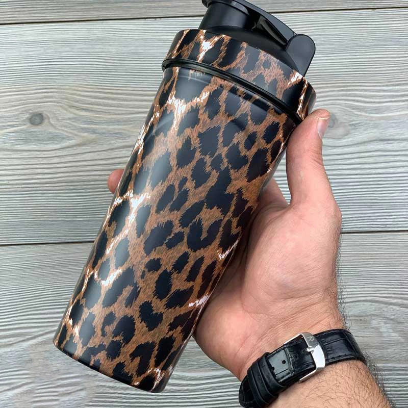 شیکر یک تیکه فلزی استیل 700 میلی لیتر طرح پلنگی