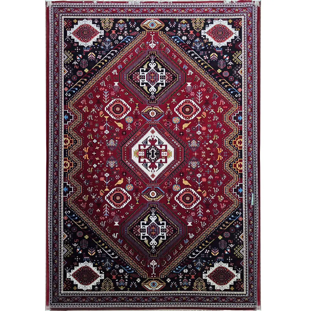 فرش 700 شانه آکرلیک تراکم 2550 کمیل مدل حسن آباد رنگ زمینه لاکی