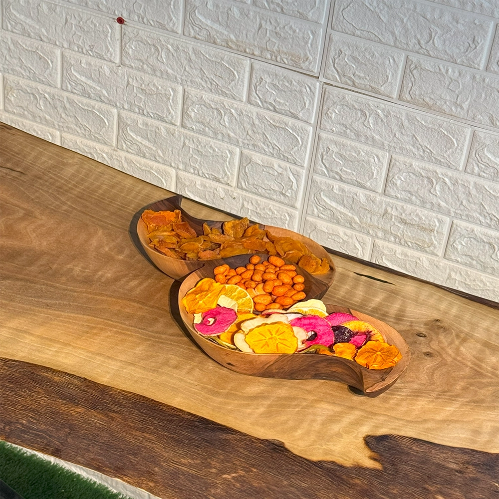 مزه خوری سه خانه چوبی دست ساز کیو وود کد 3016 چوب گردو طبیعی
