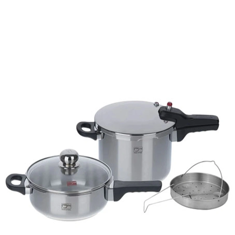 زودپز دوقلو پارس استیل کف سه لایه گنجایش 6 و 3 ليتر با درب پیرکس