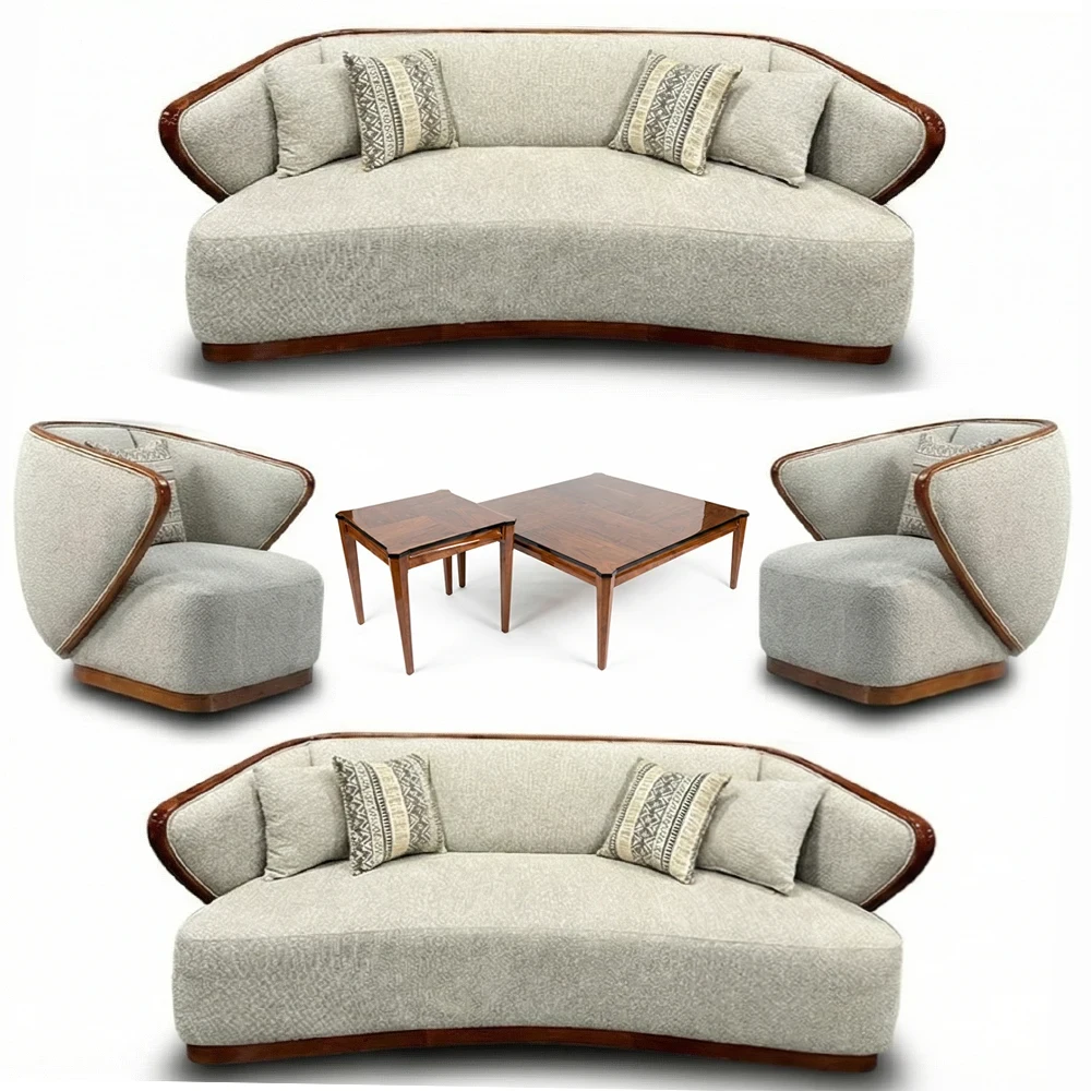 مبل ۸ نفره نوا کرم رنگ برند جی اچ چوب راش پلی اورتان