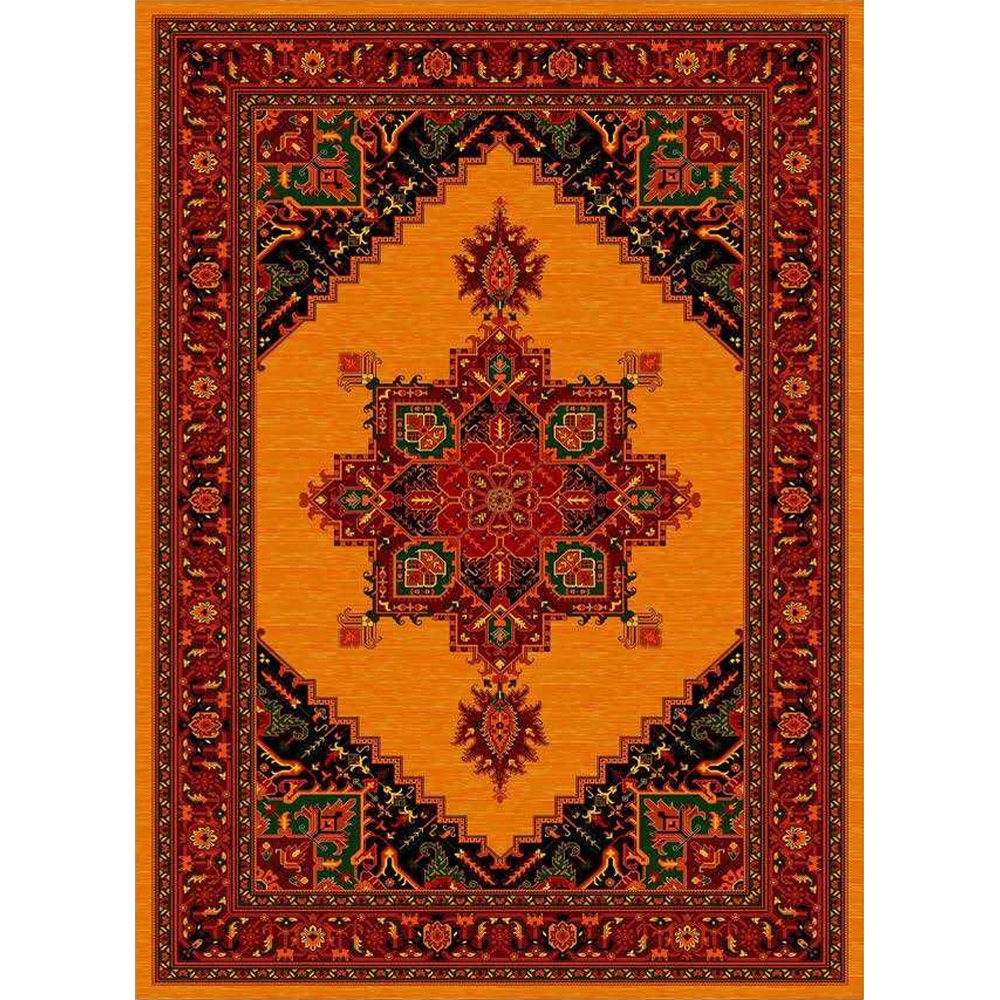فرش ماشینی مدرن نارسیس طرح ترکمن کد 001 رنگ زمینه خردلی فاقد خواب