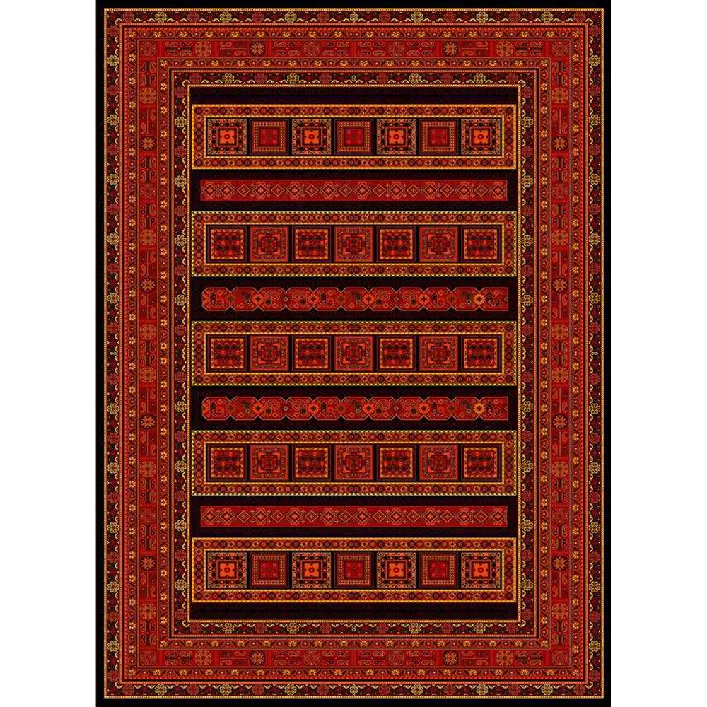 فرش ماشینی مدرن نارسیس طرح ترکمن کد 004 رنگ زمینه مشکی فاقد خواب