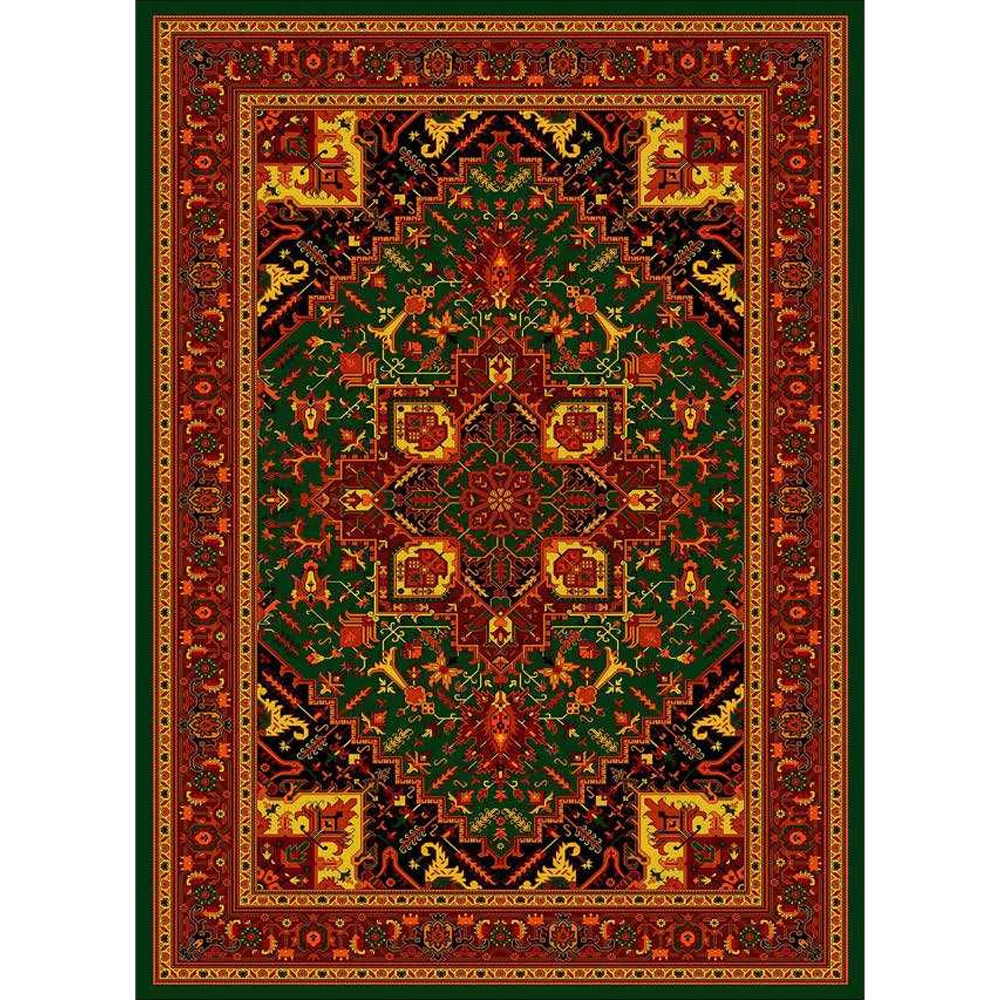 فرش ماشینی مدرن نارسیس طرح ترکمن کد 005 رنگ زمینه سبز فاقد خواب
