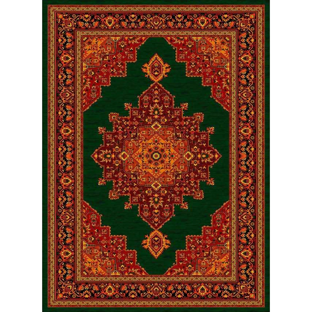 فرش ماشینی مدرن نارسیس طرح ترکمن کد 007 رنگ زمینه سبز فاقد خواب