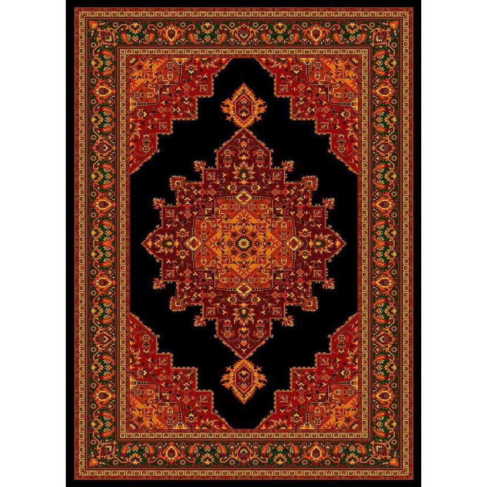 فرش ماشینی مدرن نارسیس طرح ترکمن کد 008 رنگ زمینه مشکی فاقد خواب