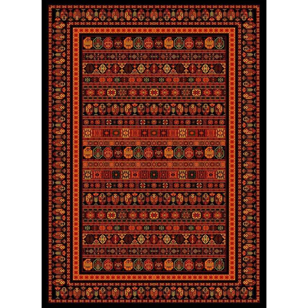 فرش ماشینی مدرن نارسیس طرح ترکمن کد 012 رنگ زمینه مشکی فاقد خواب