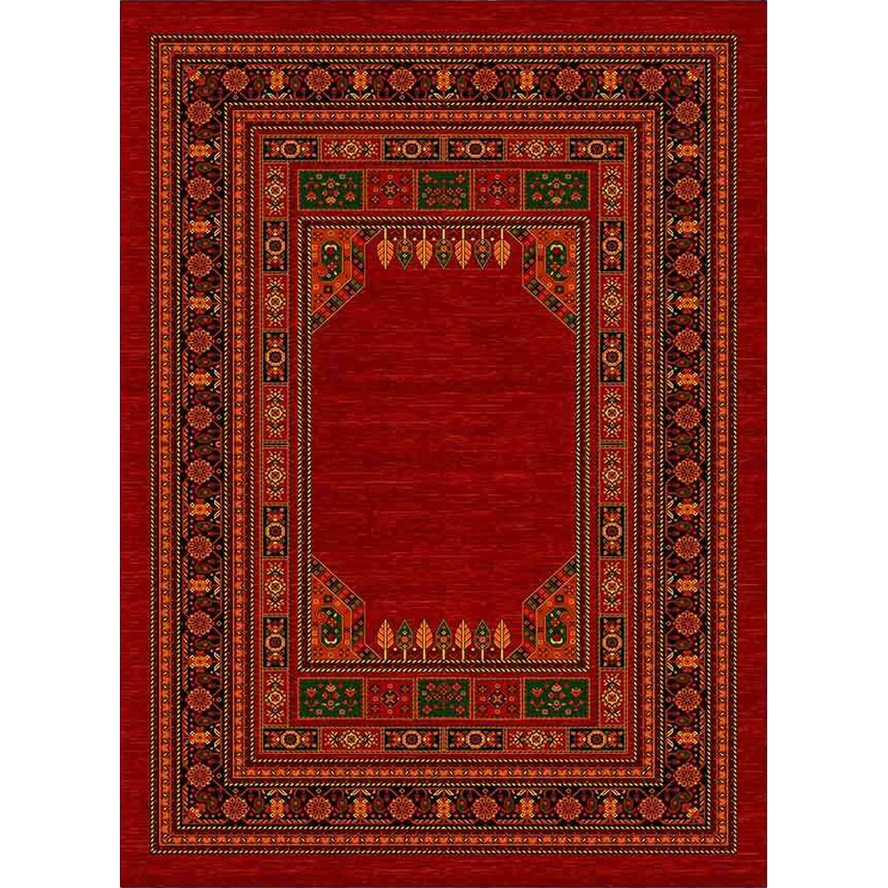 فرش ماشینی مدرن نارسیس طرح ترکمن کد 015 رنگ زمینه لاکی فاقد خواب