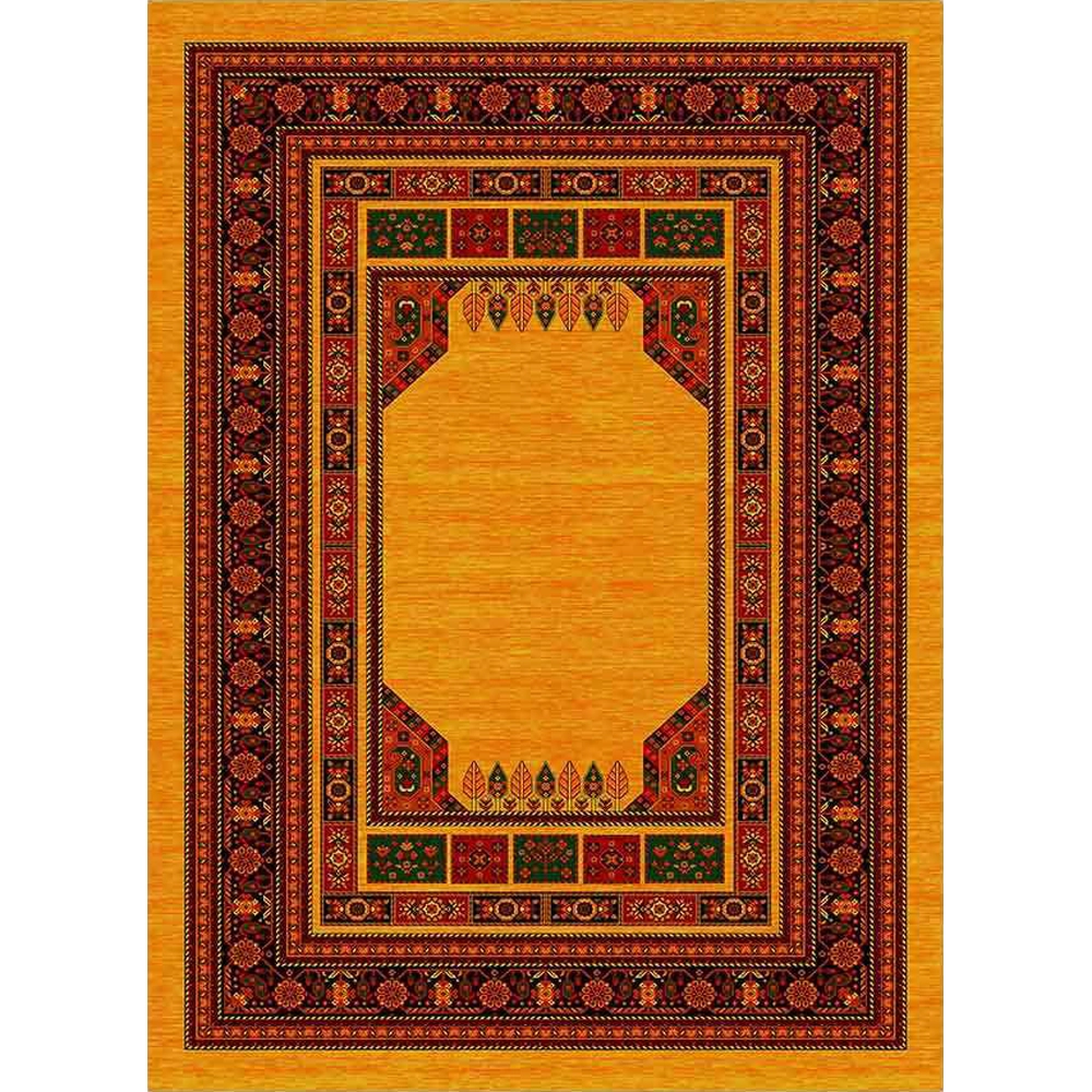 فرش ماشینی مدرن نارسیس طرح ترکمن کد 016 رنگ زمینه خردلی فاقد خواب