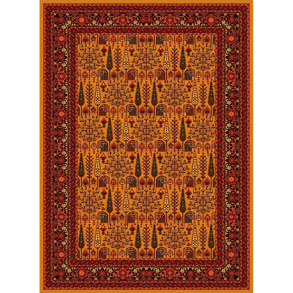 فرش ماشینی مدرن نارسیس طرح ترکمن کد 018 رنگ زمینه خردلی فاقد خواب