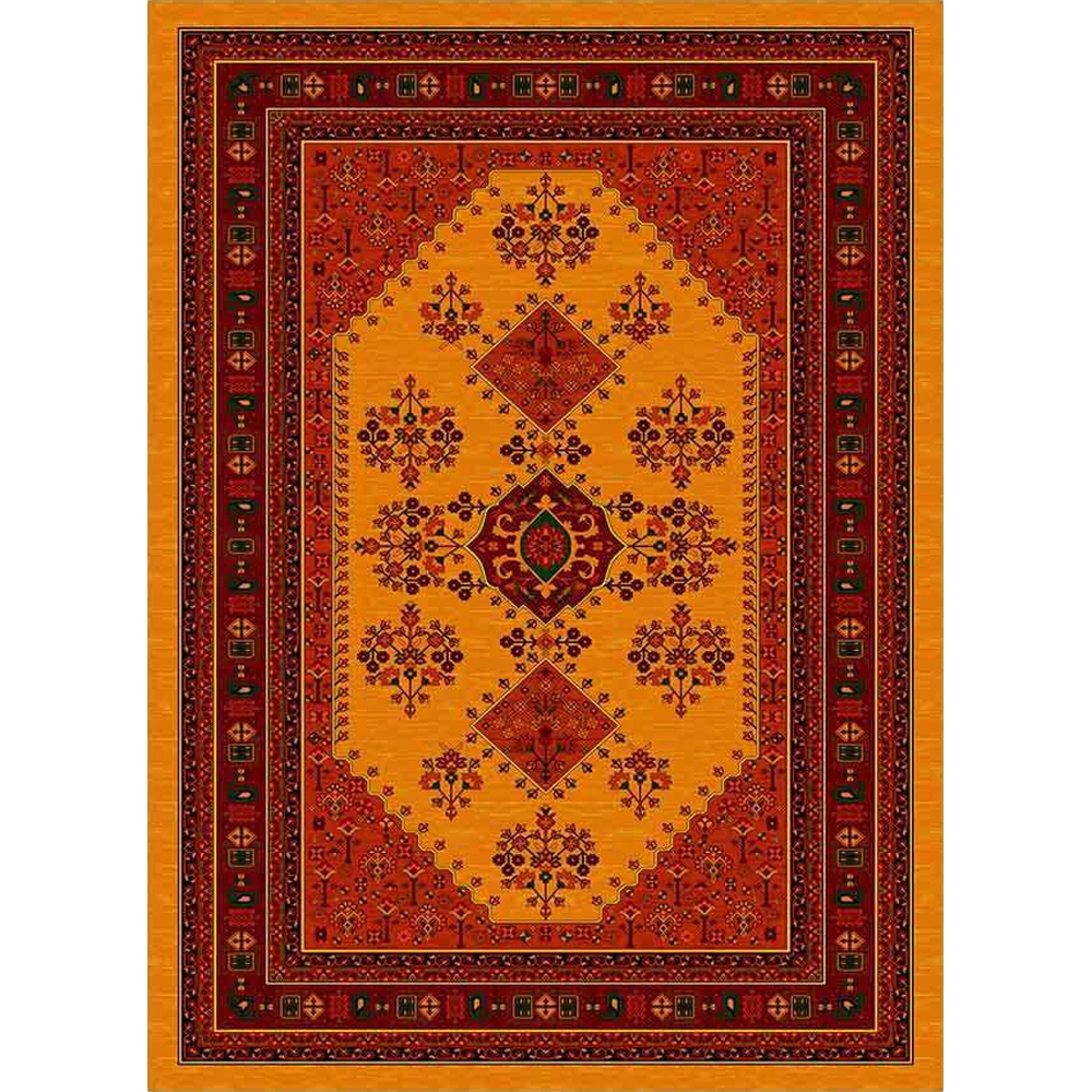 فرش ماشینی مدرن نارسیس طرح ترکمن کد 020 رنگ زمینه خردلی فاقد خواب