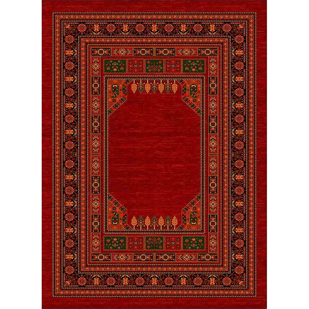 فرش ماشینی مدرن نارسیس طرح ترکمن کد 022 رنگ زمینه لاکی فاقد خواب