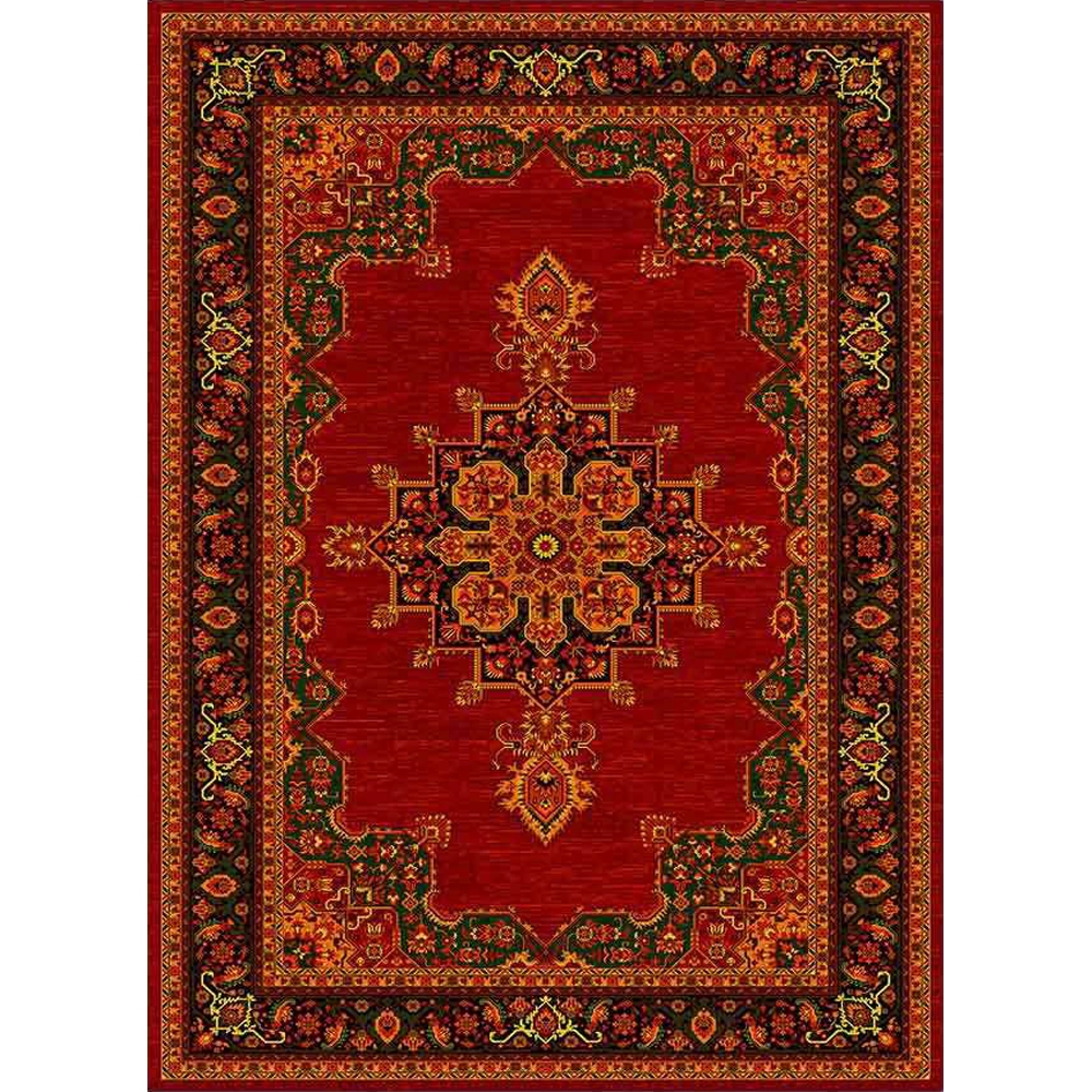 فرش ماشینی مدرن نارسیس طرح ترکمن کد 023 رنگ زمینه لاکی فاقد خواب