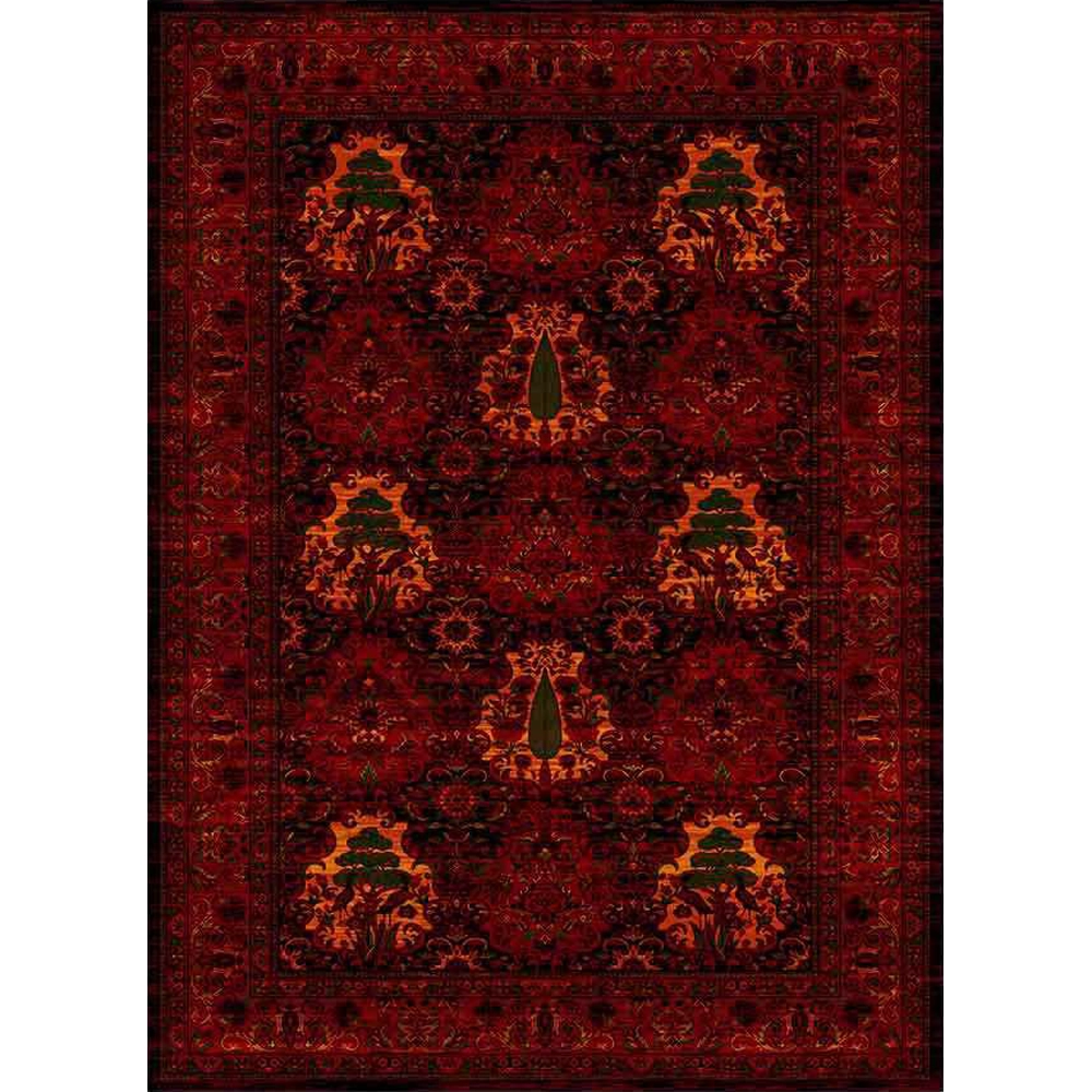 فرش ماشینی مدرن نارسیس طرح ترکمن کد 027 رنگ زمینه لاکی فاقد خواب