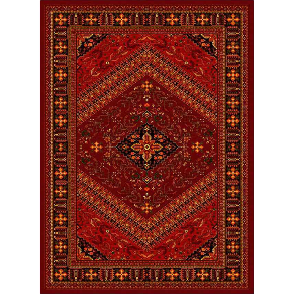 فرش ماشینی مدرن نارسیس طرح ترکمن کد 028 رنگ زمینه لاکی فاقد خواب