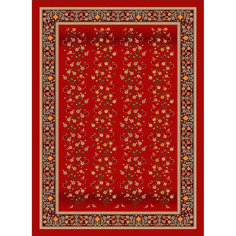 فرش ماشینی مدرن نارسیس طرح ترکمن کد 030 رنگ زمینه لاکی فاقد خواب
