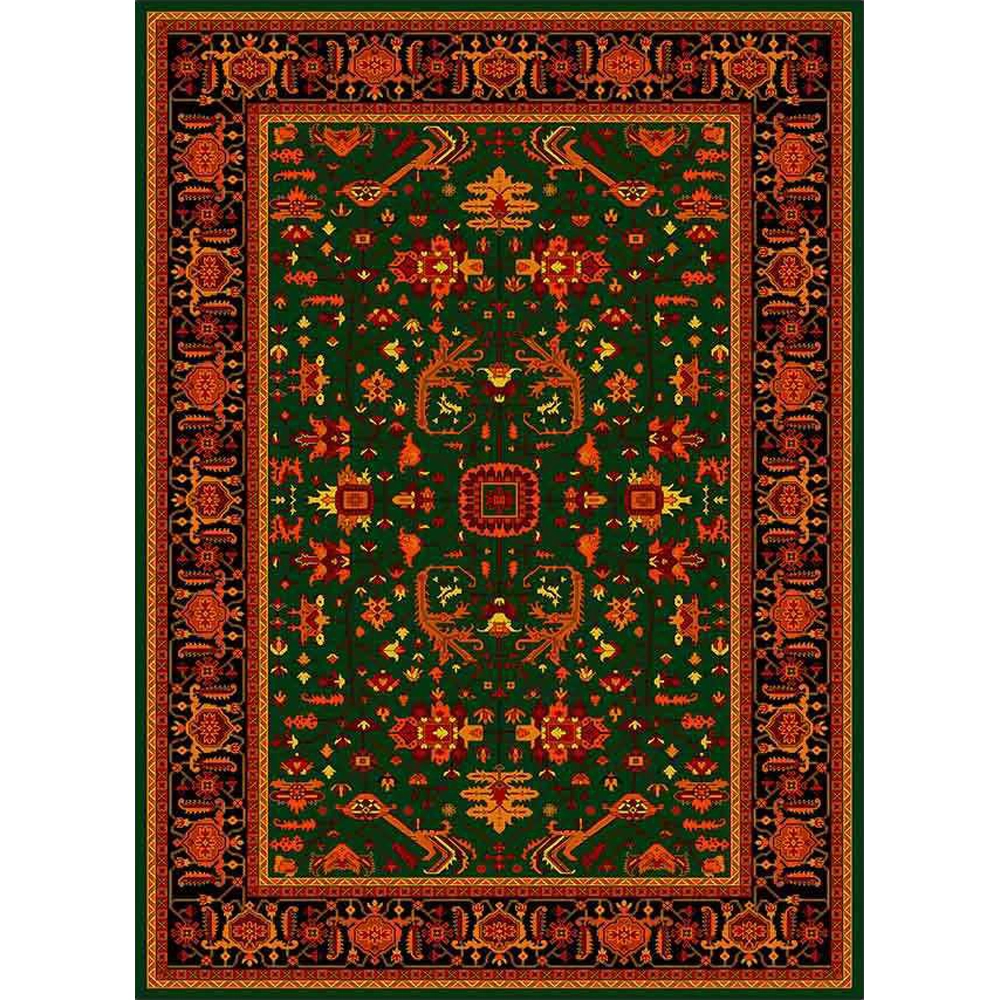 فرش ماشینی مدرن نارسیس طرح ترکمن کد 031 رنگ زمینه سبز فاقد خواب