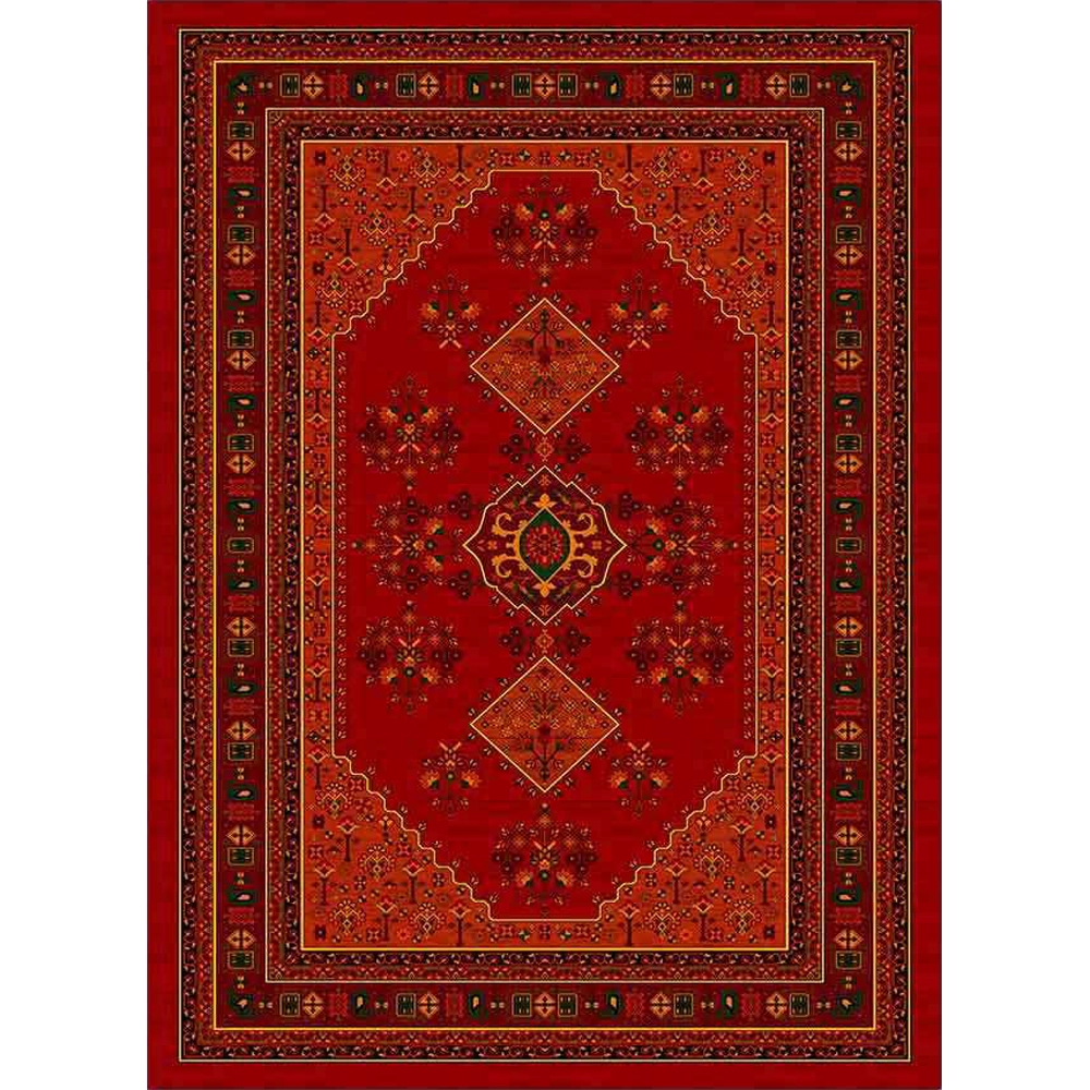 فرش ماشینی مدرن نارسیس طرح ترکمن کد 033 رنگ زمینه لاکی فاقد خواب