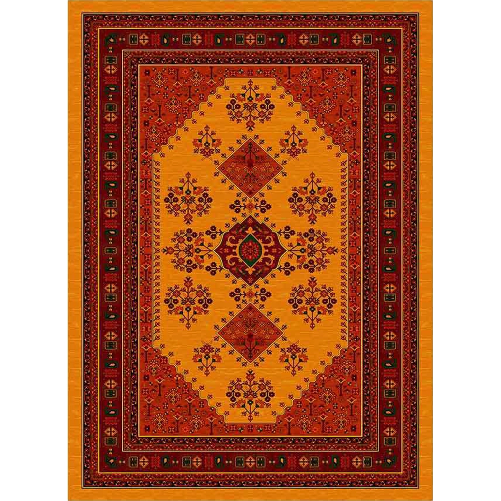فرش ماشینی مدرن نارسیس طرح ترکمن کد 034 رنگ زمینه خردلی فاقد خواب