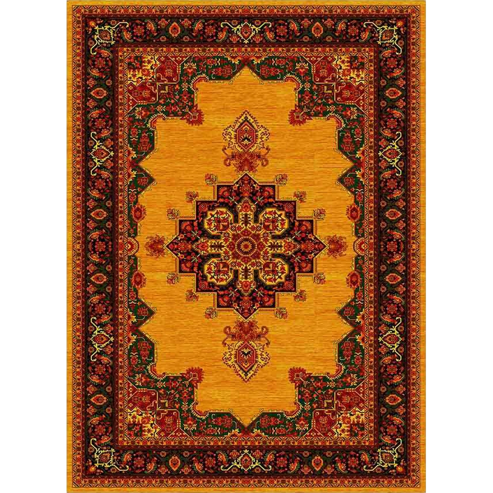 فرش ماشینی مدرن نارسیس طرح ترکمن کد 035 رنگ زمینه خردلی فاقد خواب