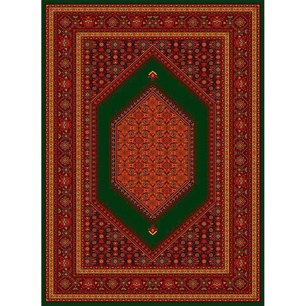 فرش ماشینی مدرن نارسیس طرح ترکمن کد 037 رنگ زمینه سبز فاقد خواب