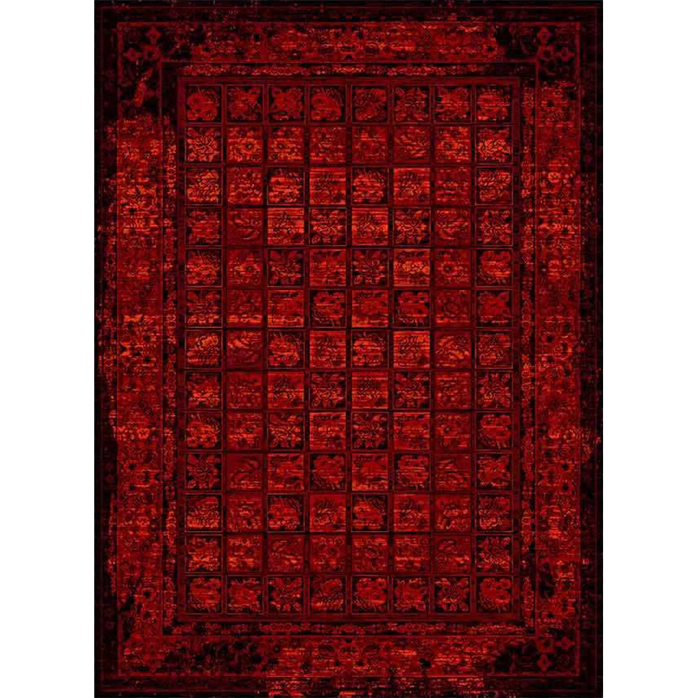 فرش ماشینی مدرن نارسیس طرح ترکمن کد 043 رنگ زمینه مشکی فاقد خواب