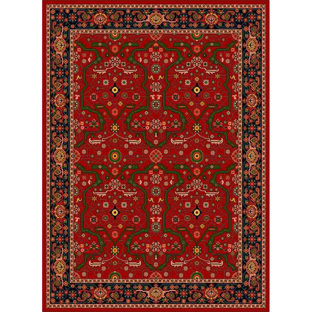فرش ماشینی مدرن نارسیس طرح ترکمن کد 044 رنگ زمینه لاکی فاقد خواب
