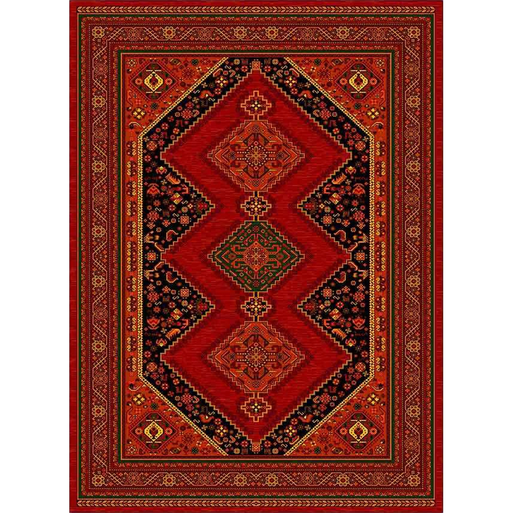 فرش ماشینی مدرن نارسیس طرح ترکمن کد 045 رنگ زمینه لاکی فاقد خواب