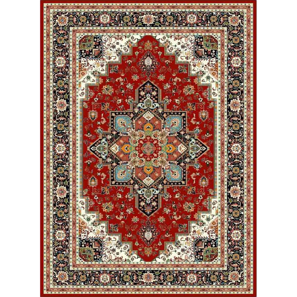 فرش ماشینی مدرن نارسیس طرح ترکمن کد 049 رنگ زمینه لاکی فاقد خواب