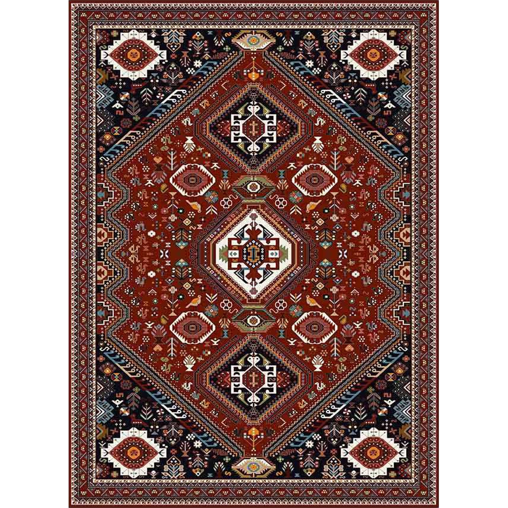 فرش ماشینی مدرن نارسیس طرح ترکمن کد 051 رنگ زمینه زرشکی فاقد خواب