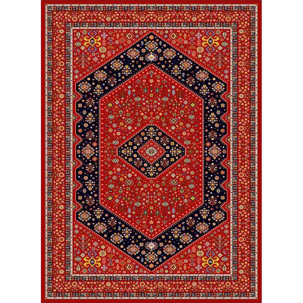 فرش ماشینی مدرن نارسیس طرح ترکمن کد 052 رنگ زمینه لاکی فاقد خواب
