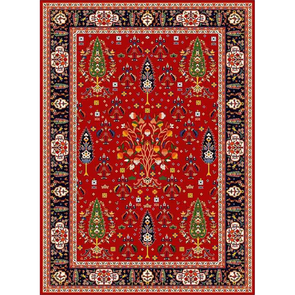 فرش ماشینی مدرن نارسیس طرح ترکمن کد 058 رنگ زمینه لاکی فاقد خواب