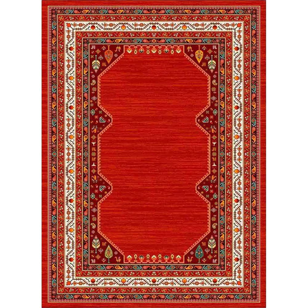 فرش ماشینی مدرن نارسیس طرح ترکمن کد 059 رنگ زمینه لاکی فاقد خواب