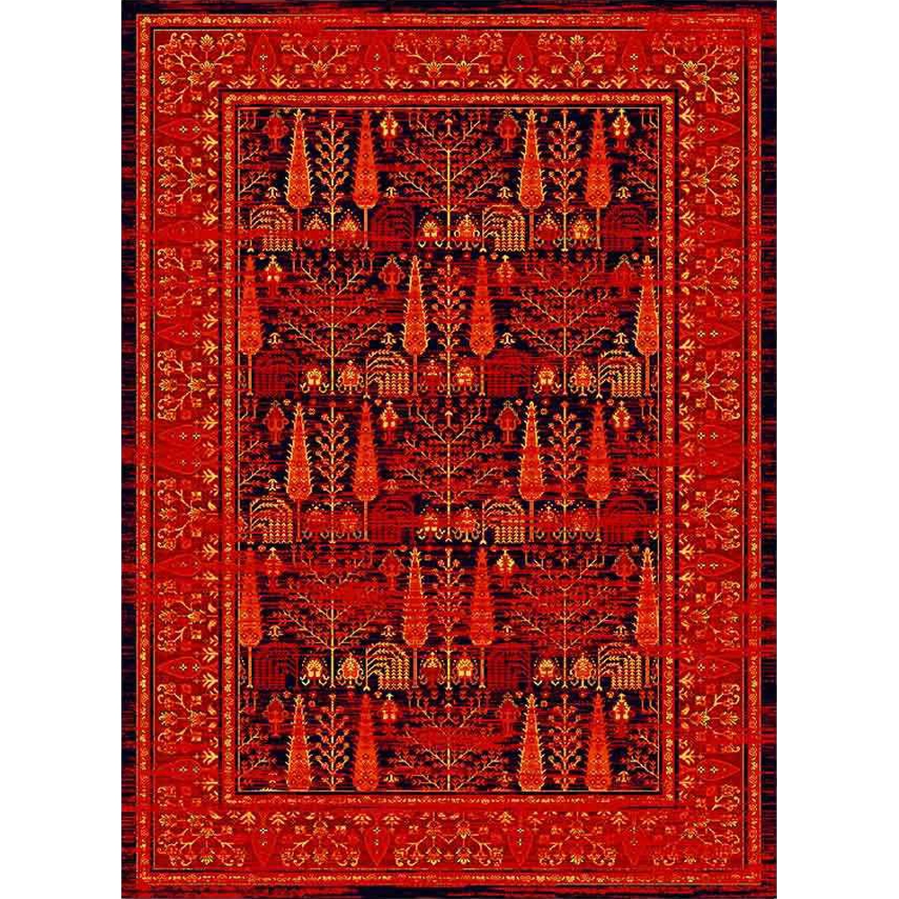 فرش ماشینی مدرن نارسیس طرح ترکمن کد 060 رنگ زمینه مشکی فاقد خواب