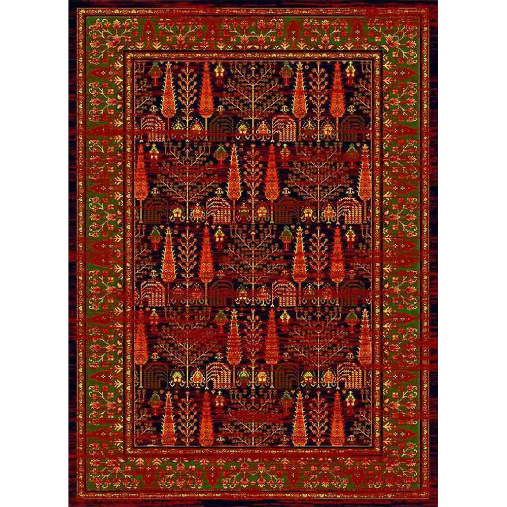 فرش ماشینی مدرن نارسیس طرح ترکمن کد 061 رنگ زمینه مشکی فاقد خواب