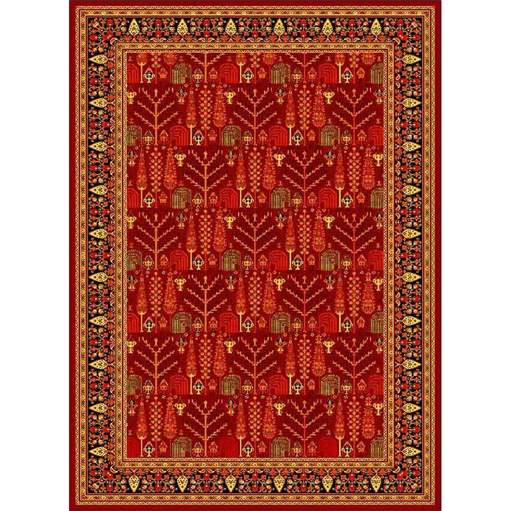فرش ماشینی مدرن نارسیس طرح ترکمن کد 062 رنگ زمینه لاکی فاقد خواب