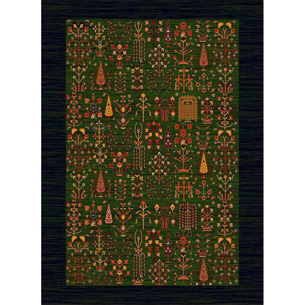 فرش ماشینی مدرن نارسیس طرح ترکمن کد 064 رنگ زمینه سبز فاقد خواب