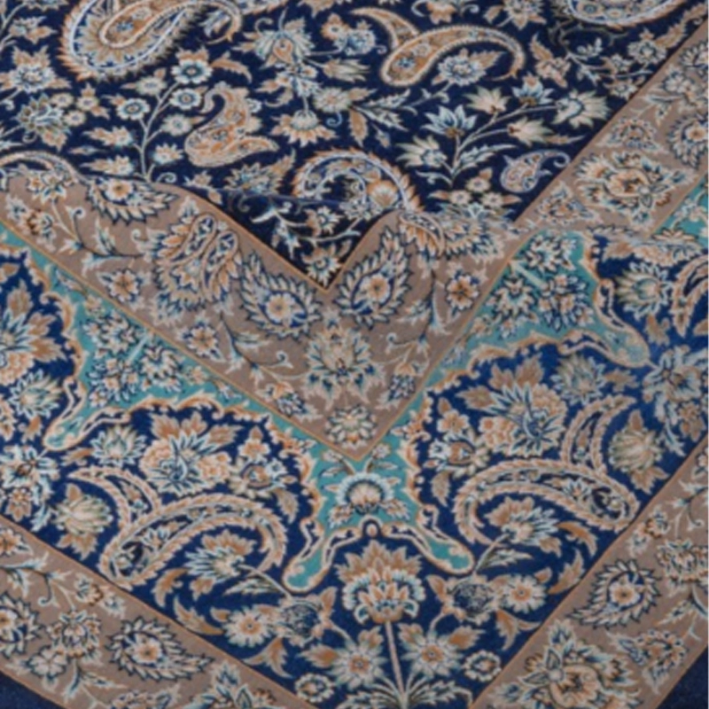 فرش 1500 شانه ابریشم نما آراد تراکم 4500 مدل بته جقه زمینه سرمه ای