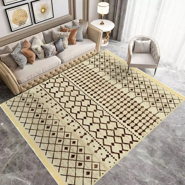 فرش ماشینی مراکشی هانوکس طرح اسمر کرم کد MHX.009.1