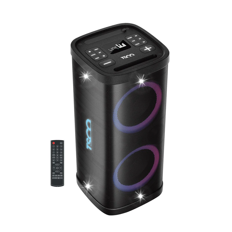 اسپیکر قابل حمل بلوتوثی تسکو مدل TS1918 دارای 2 ساب‌ووفر 6.5 اینچ، USB ،AUX، رقص نور ،میکروفون