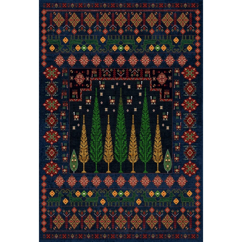 فرش ماشینی مدرن هانوکس طرح درخت سرمه ای کد L288