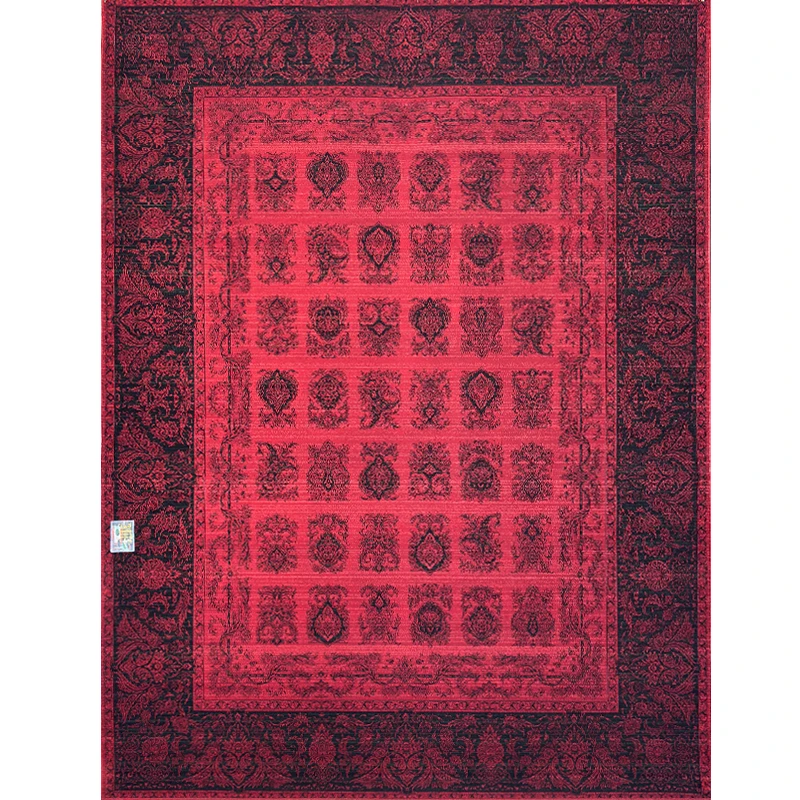 فرش 1200 شانه وزرا تراکم 3600 طرح خشتی وینتیج رنگ زمینه لاکی