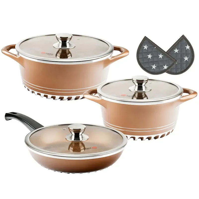 سرویس قابلمه 8 پارچه ام جی اس مدل ایتالیا C Flat Chocolate
