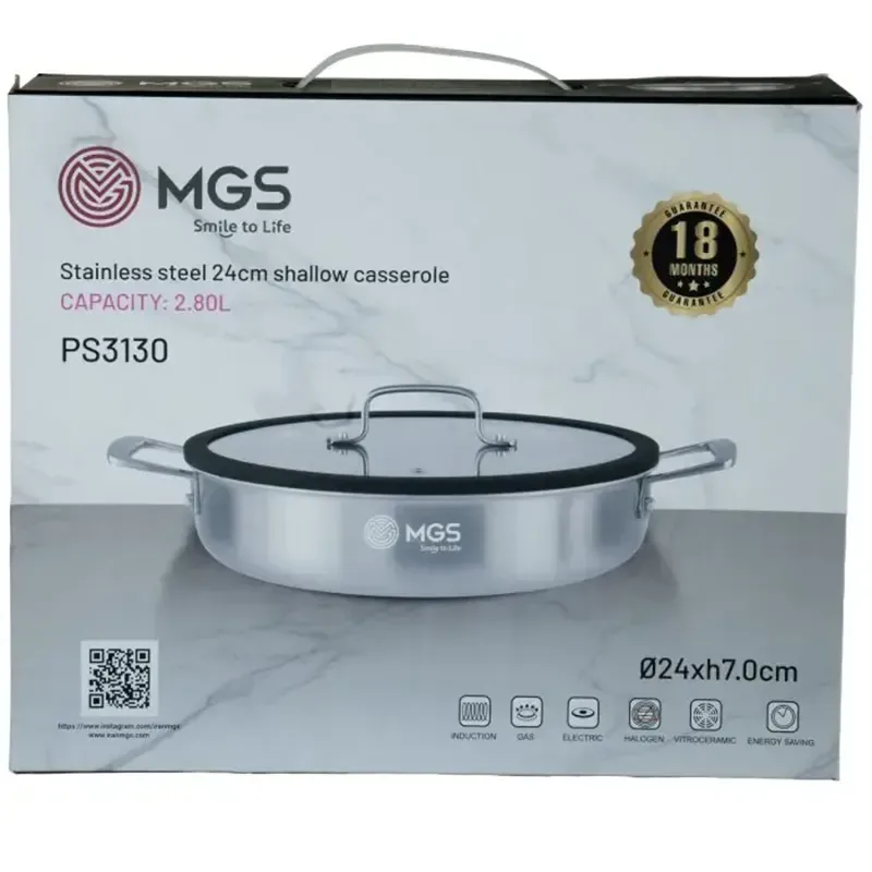 تابه سایز 24 دو دسته استیل ام جی اس مدل PS3130