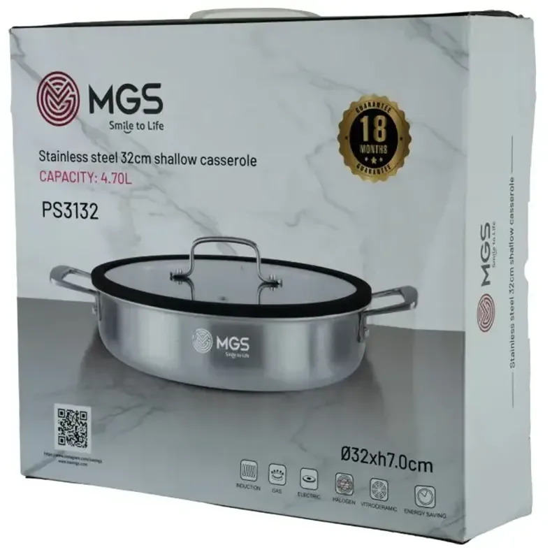 تابه سایز 32 دو دسته استیل ام جی اس مدل PS3132