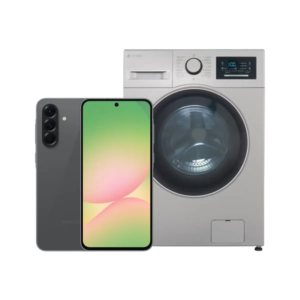 پک ویژه طلایی گوشی موبایل سامسونگ Galaxy A56 مشکی ظرفیت 256 گیگابایت و رم 12 گیگابایت - ویتنام و ماشین لباسشویی نقره اسنوا سری آرین