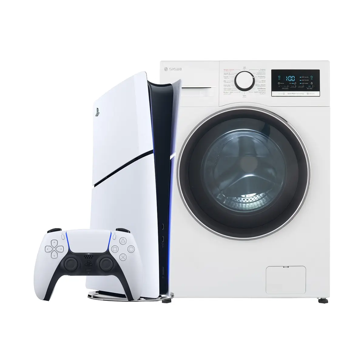 پک ویژه طلایی کنسول PlayStation 5 Slim - 2116B دیجیتال و ماشین لباسشویی سفید اسنوا سری آرین