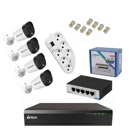 پکیج دوربین مداربسته دید درشب 4 عددی رنگی برایتون مدل IP 2MP 4K تحت شبکه